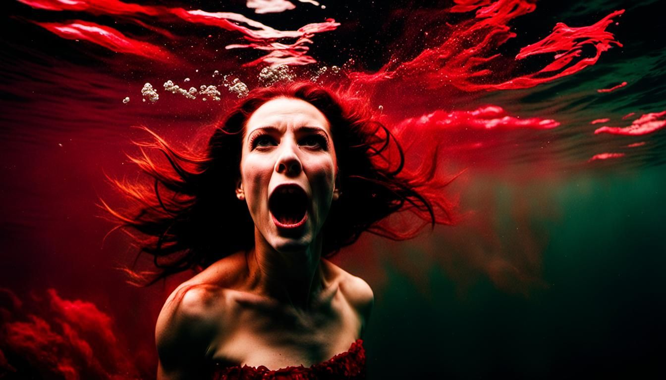Mermaid Unleashes Fervent Anger in Red-Tinted Underwater Wor...