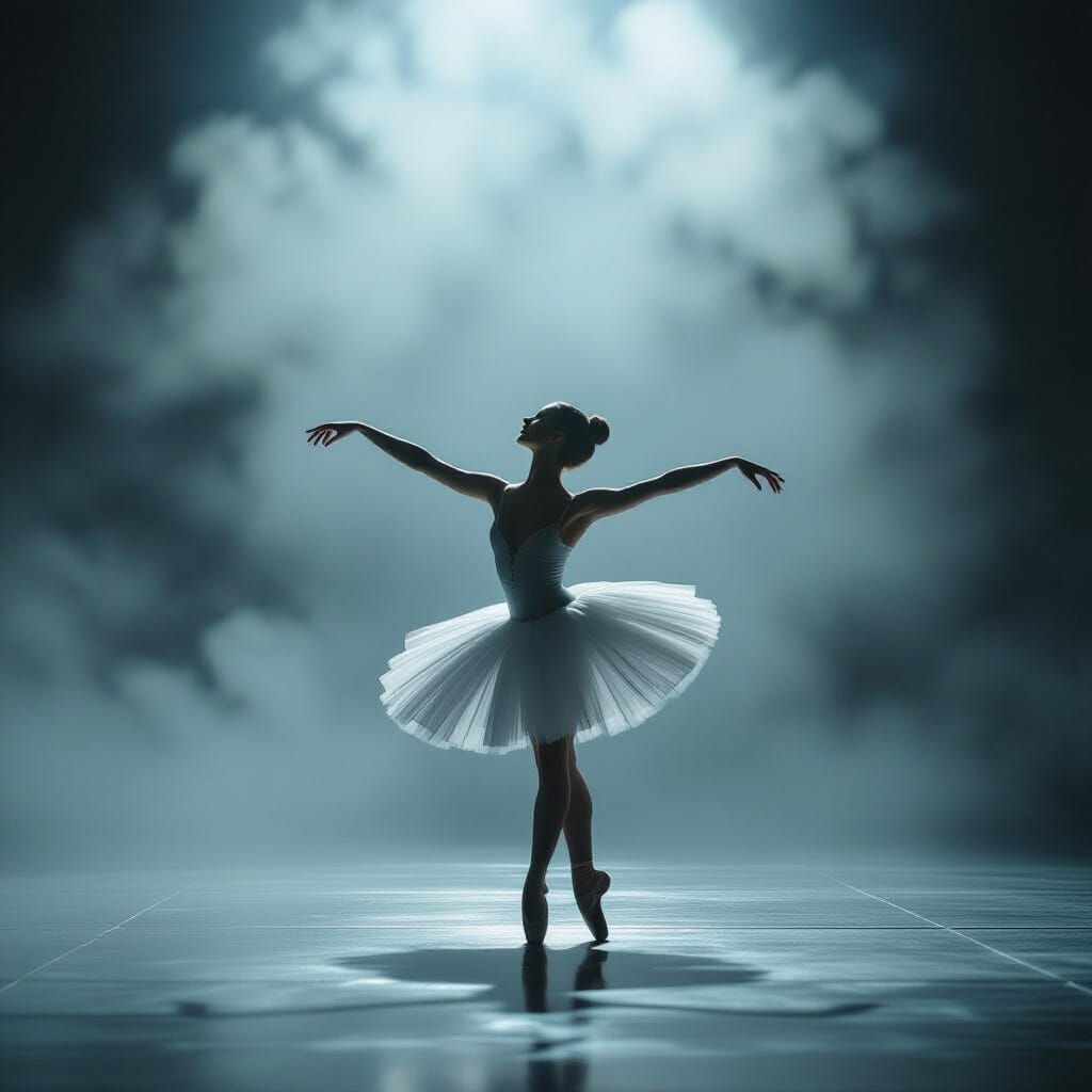 Ballerina Dancing on Misty Stage in Impressionist Style