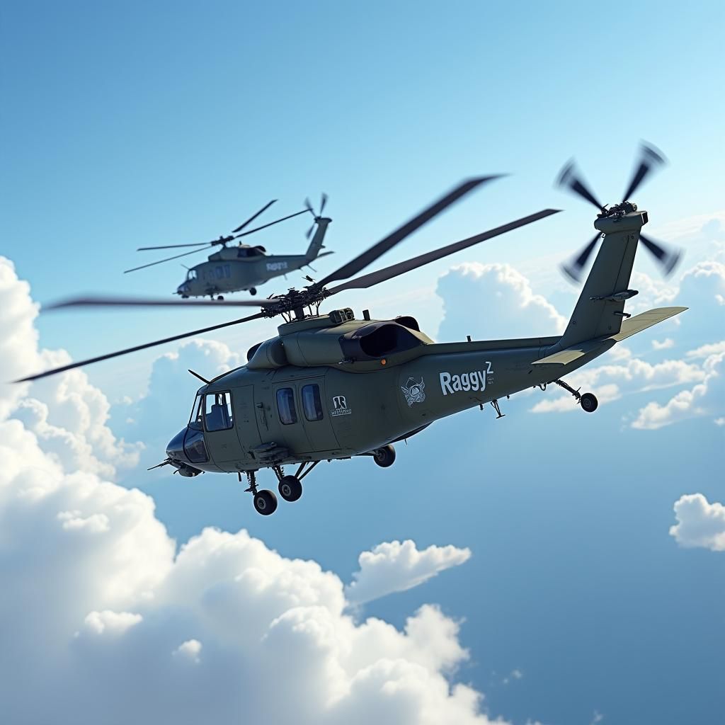 Flying in Formation: Two Helicopters in a Dynamic Blue Sky