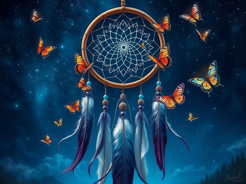Majestic Dreamcatcher in Ethereal Night Sky