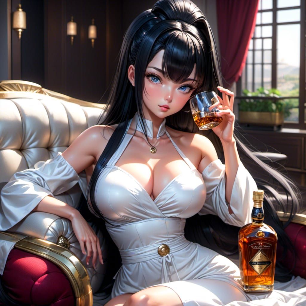 Stunning Portrait of a Woman Sipping Whisky in an Elegant Ar...