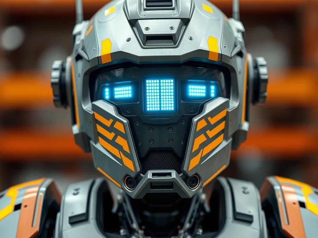 Industrial Droid with Vibrant Markings in Cyberpunk Style