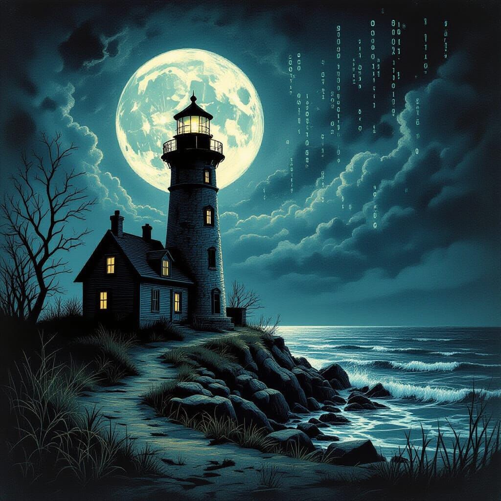 Macabre Moonlit Lighthouse Mystery on Desolate Shore