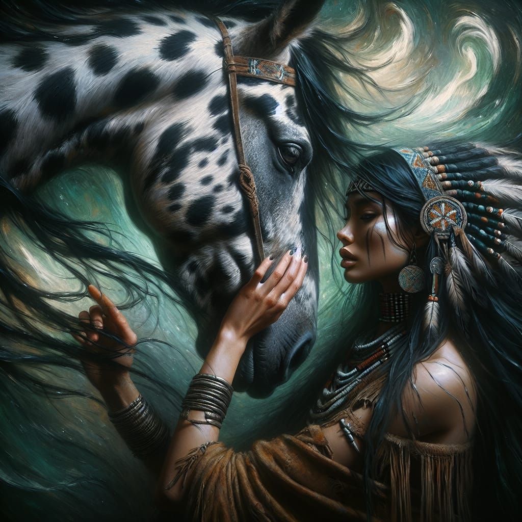 Wampanoag Warrior Woman Connects with Spotted Appaloosa in I...