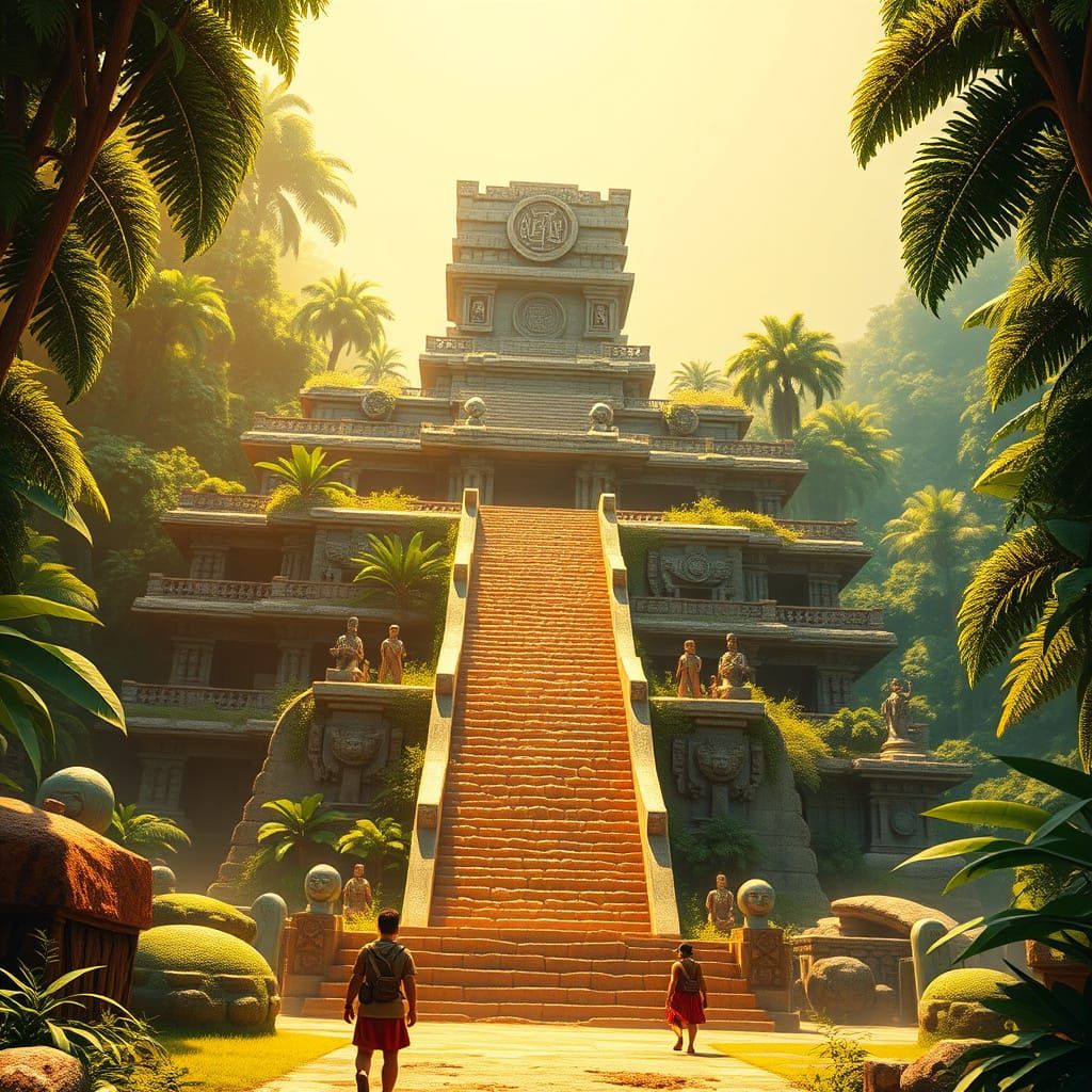 Ancient Mesoamerican Temple Rises from the Jungle in Vibrant...