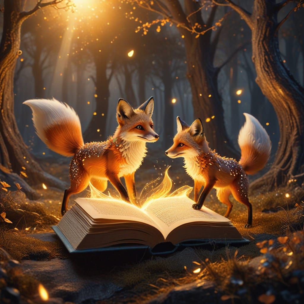 Magical Foxes Emerge from Glowing Storybook