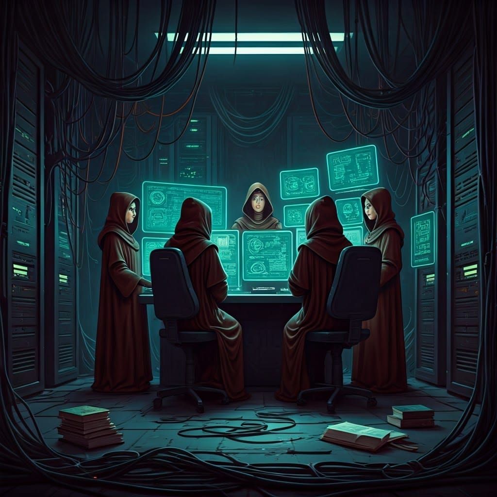 Witches in a Neon Cyberpunk Sanctuary