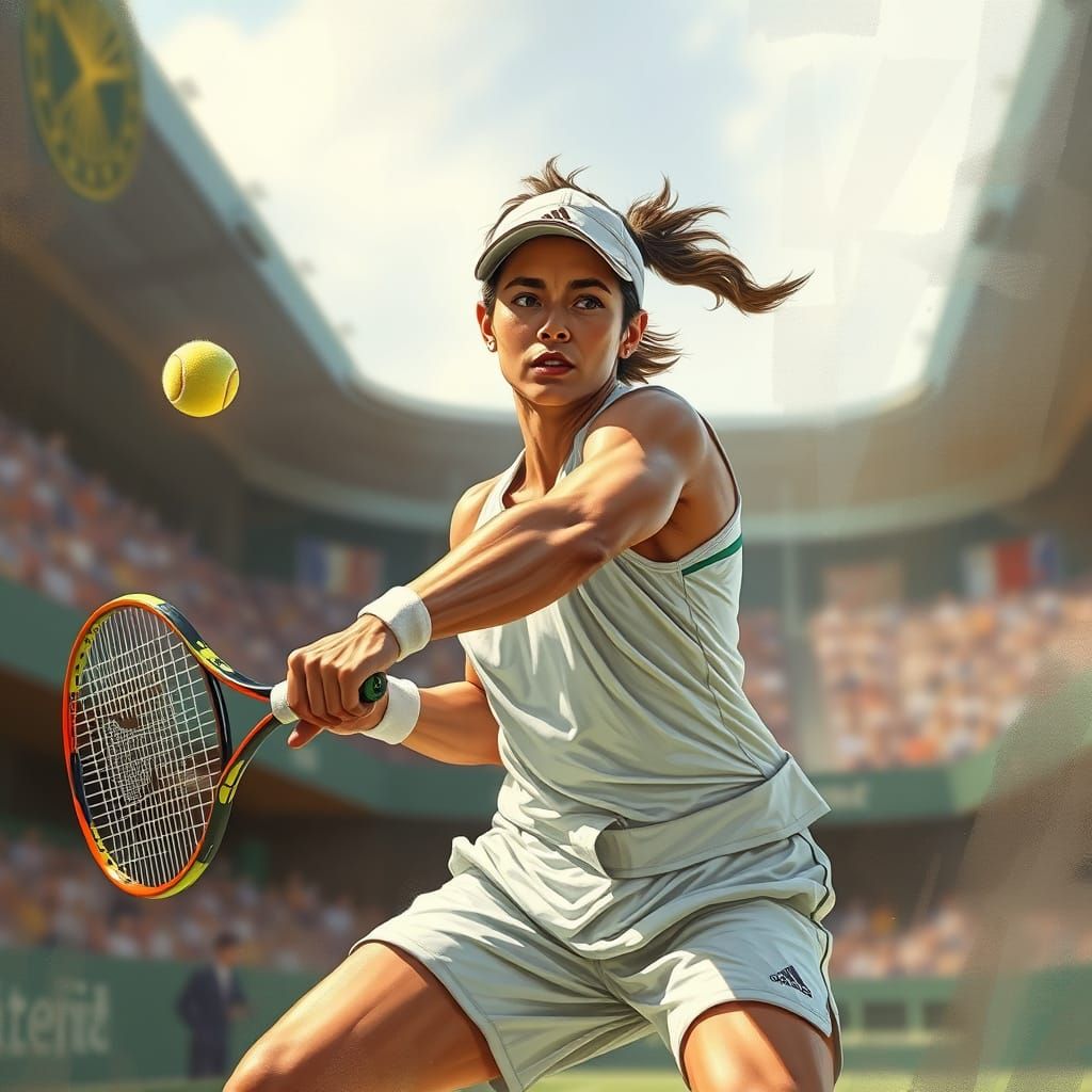 Tennis Player Mid-Serve in Digital Illustration Style