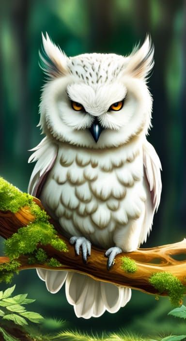 Whimsical White Owl Amidst Forest Canopy