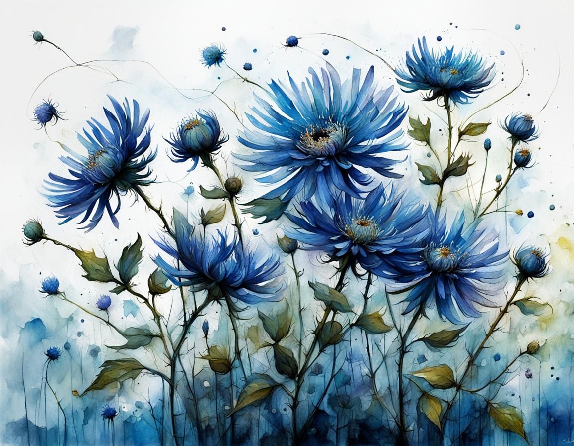 Expressive Blue Asters Dancing in the Wind