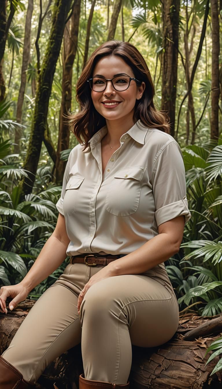 Cyberpunk Explorer Woman in Tropical Forest