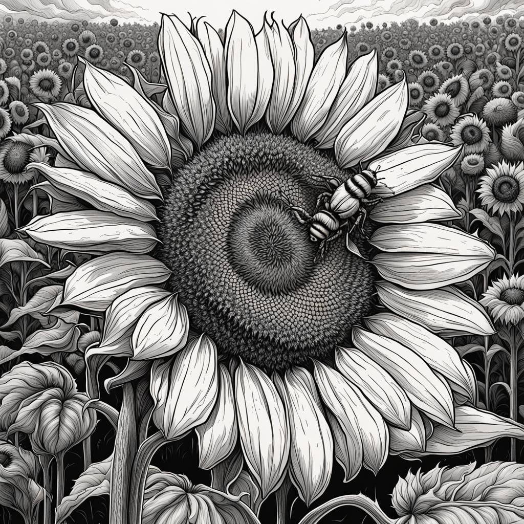 Hyperdetailed Sunflowers in Masterpiece Comic Book Art Style