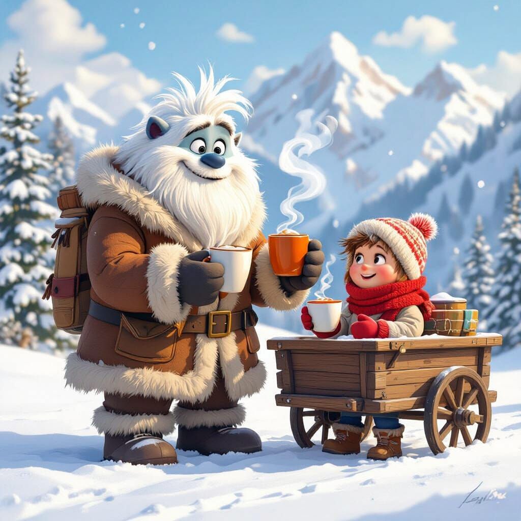 Cozy Yeti Serves Cocoa on Snowy Path