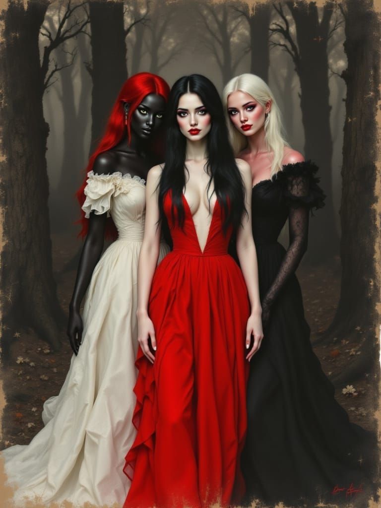 Three Women in Mysterious Rococo Attire