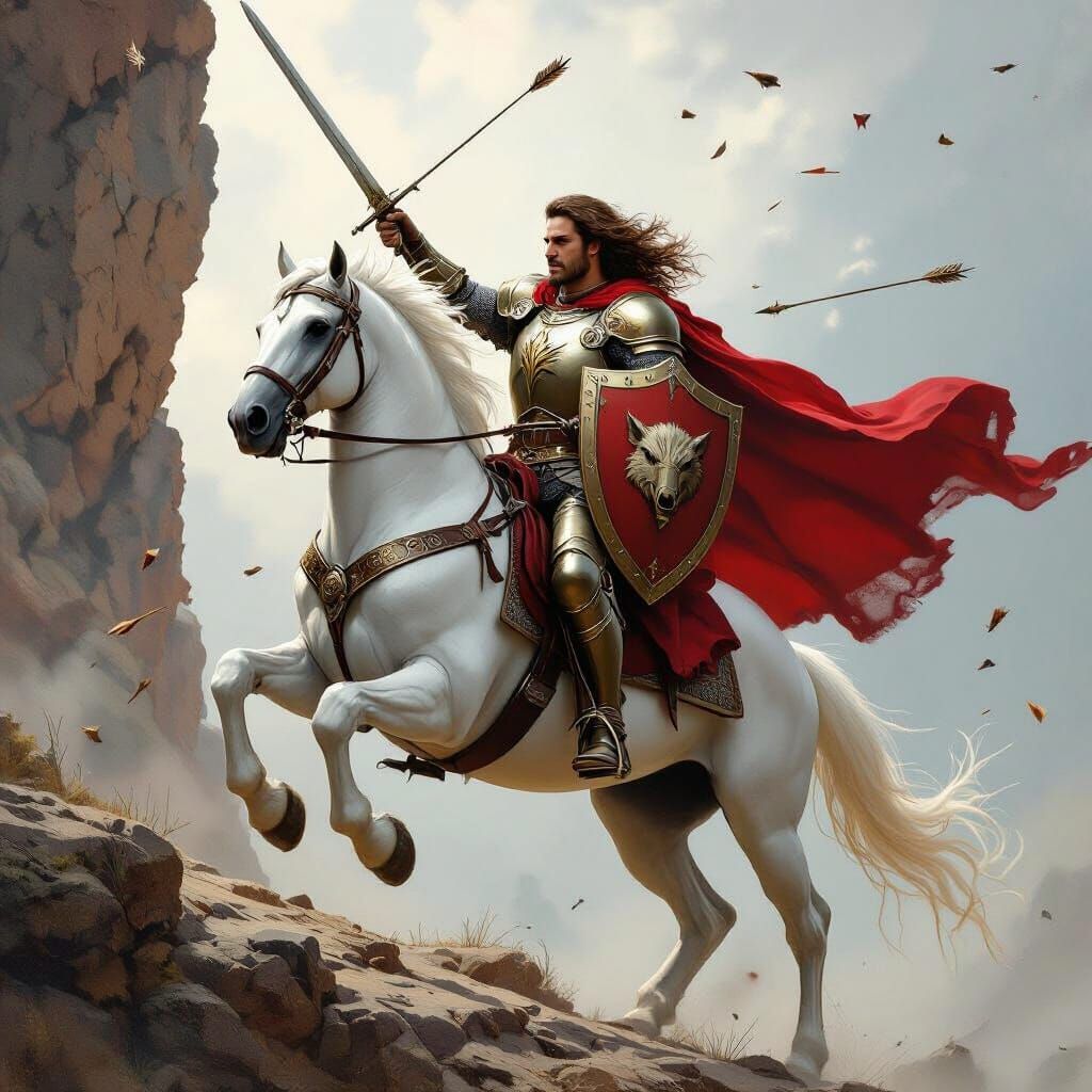 Epic Knight Defends Against Arrows on Horseback