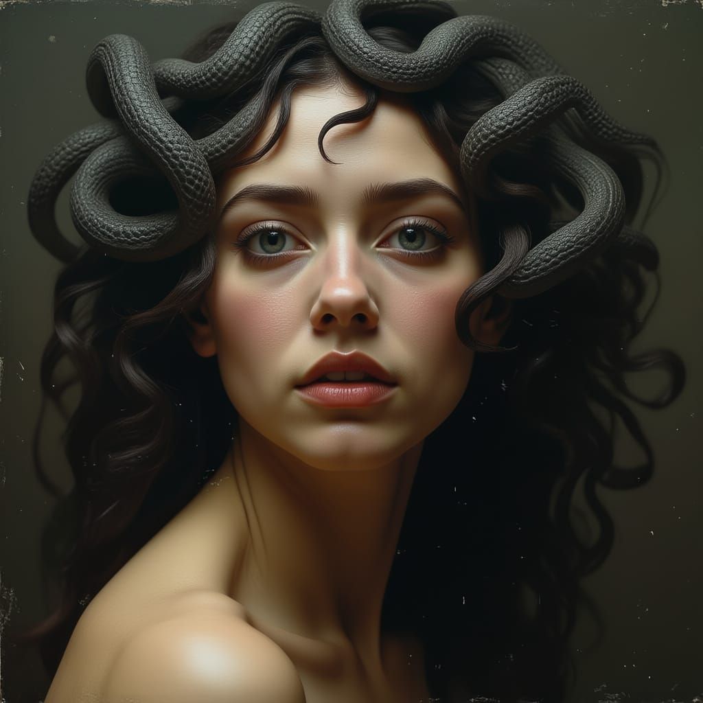 Medusa Portrait with Snake Hair, Distant Stare