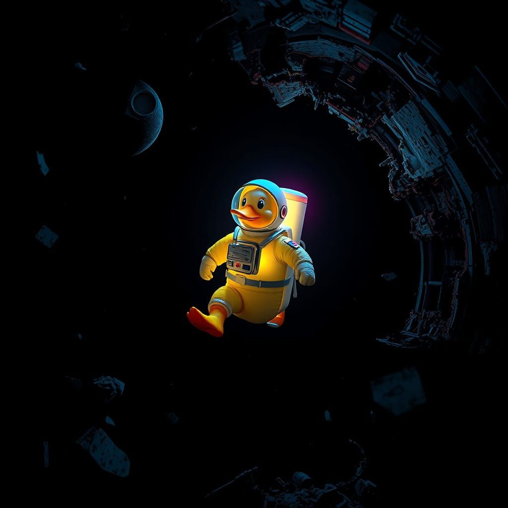 Surreal Duck Astronaut in Cosmic Horror Scene