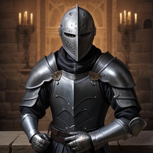 Medieval Knight Standing Guard Within Castle Walls