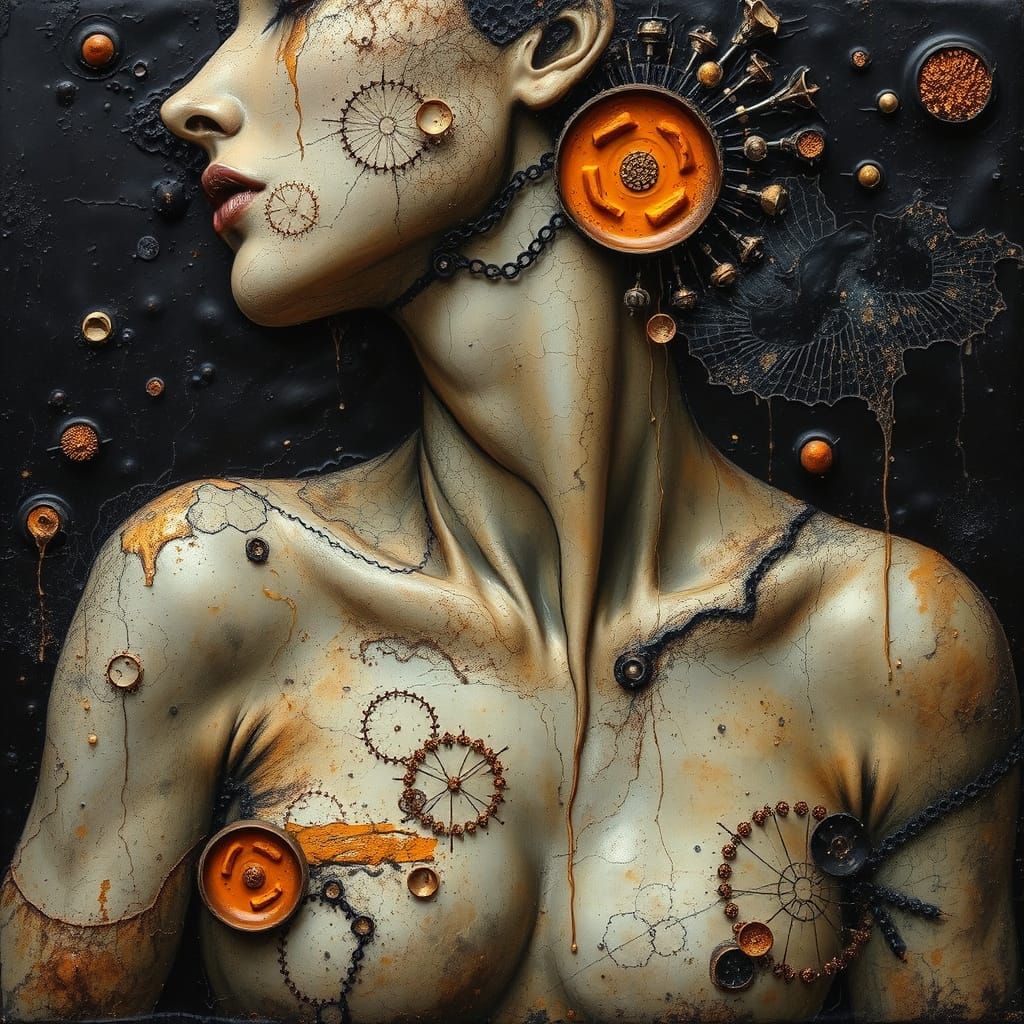 Surrealist Wax Art in Dark, Manipulative Hues