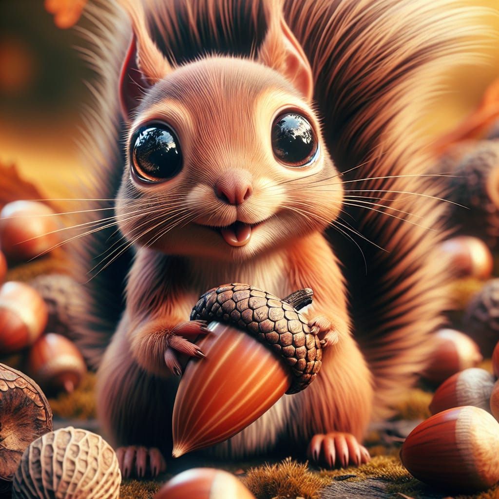 Fantasycore Squirrel Captures Adorable Acorn Moment