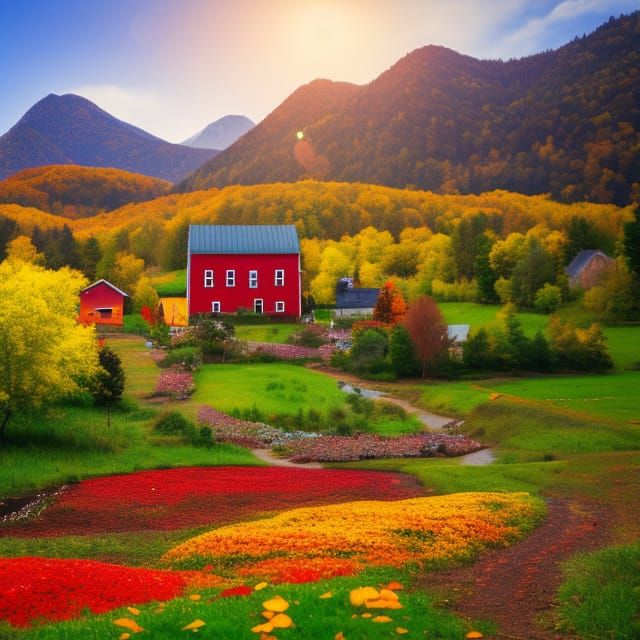 Vibrant Autumn Countryside in Professional Photography Style