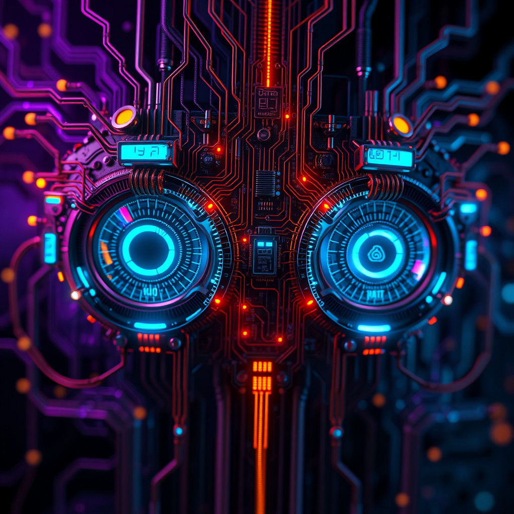 Glowing Electronic Eyes in a Futuristic, Syd Mead-Inspired S...