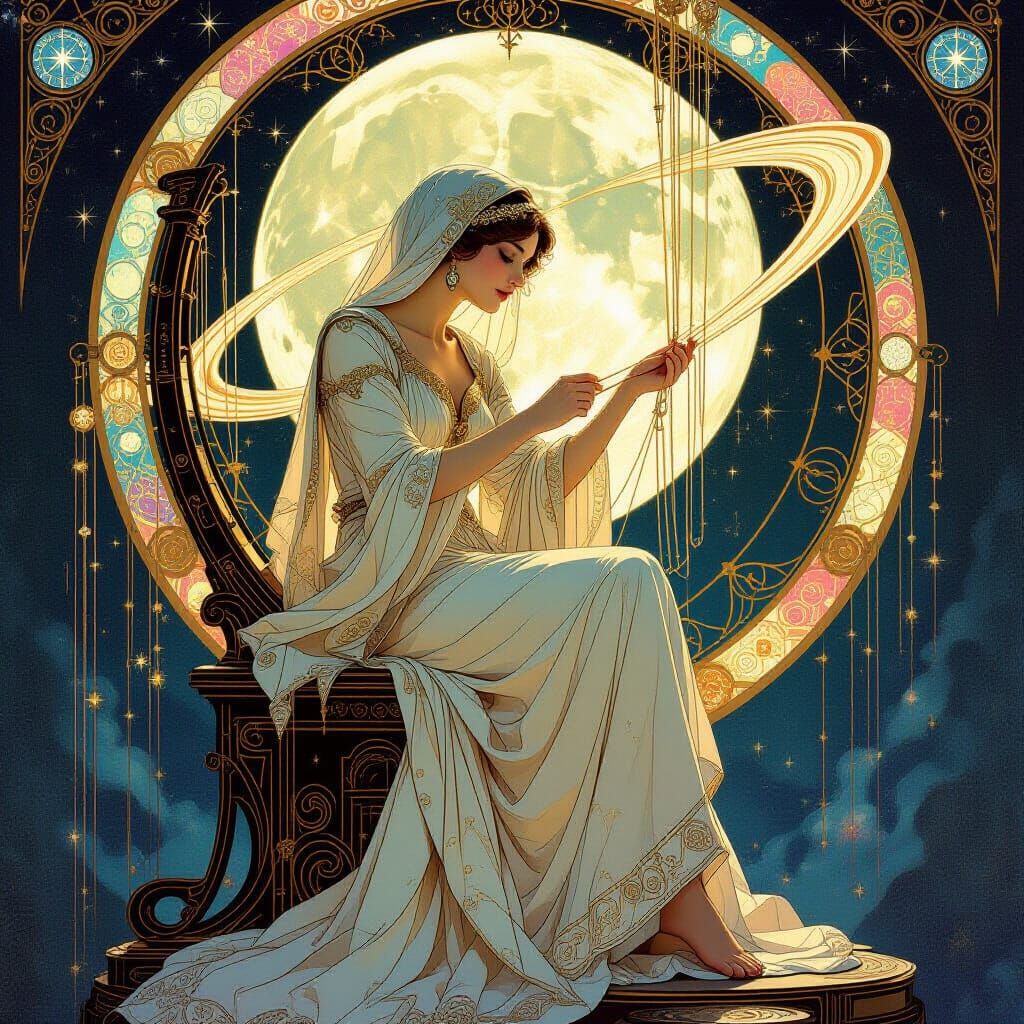 Celestial Seamstress Weaving Starlight Tapestries in Art Nou...