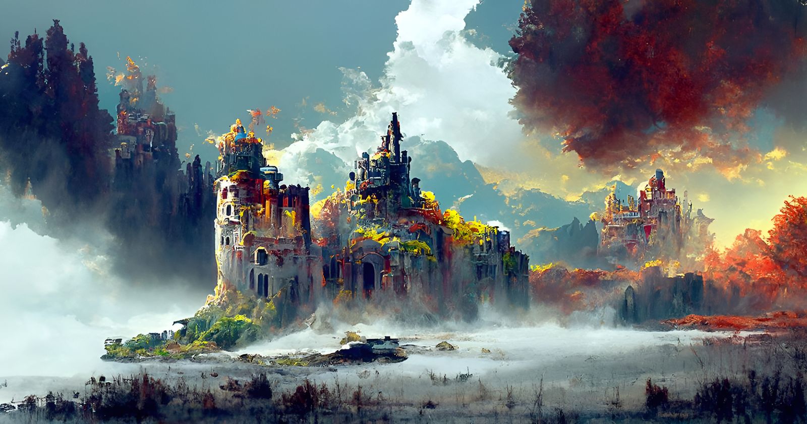 Epic Abandoned Castle Amidst Turbulent Hellscape