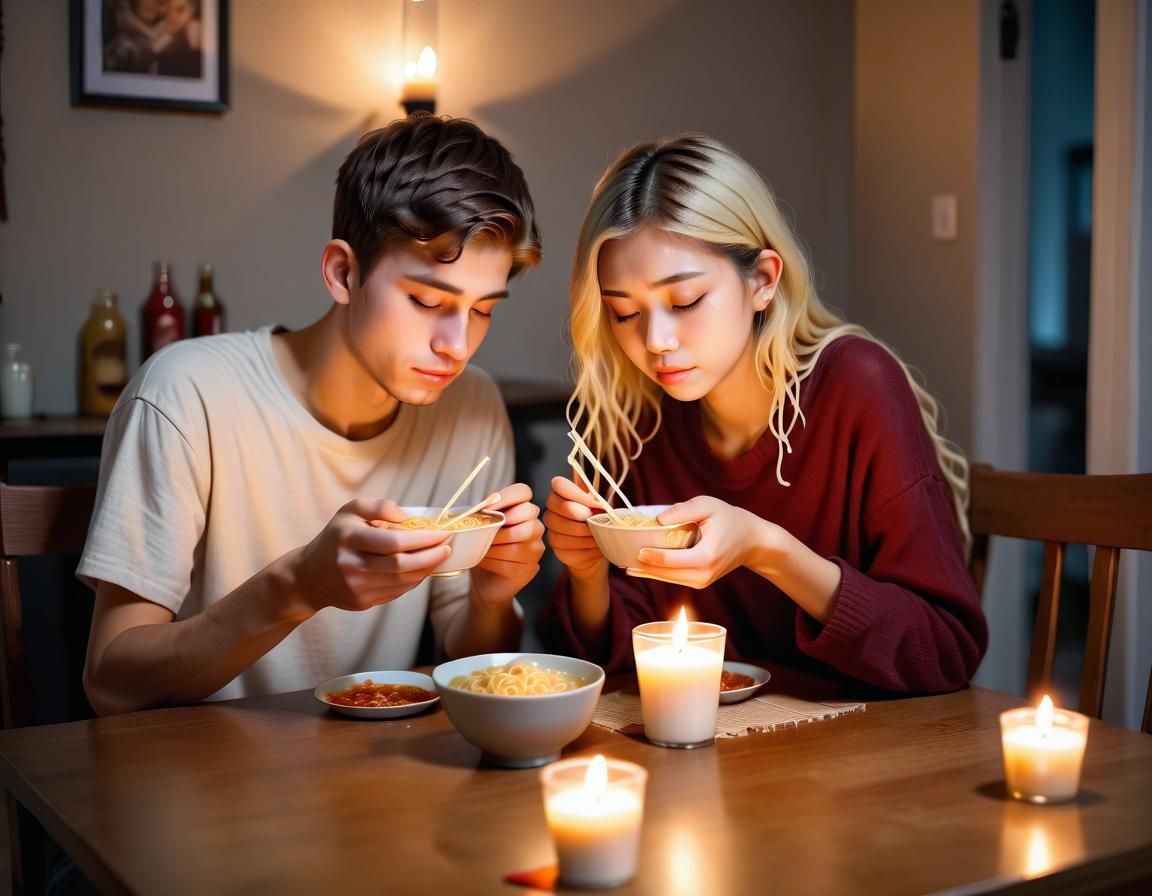 romantic ramen dinner between paychecks