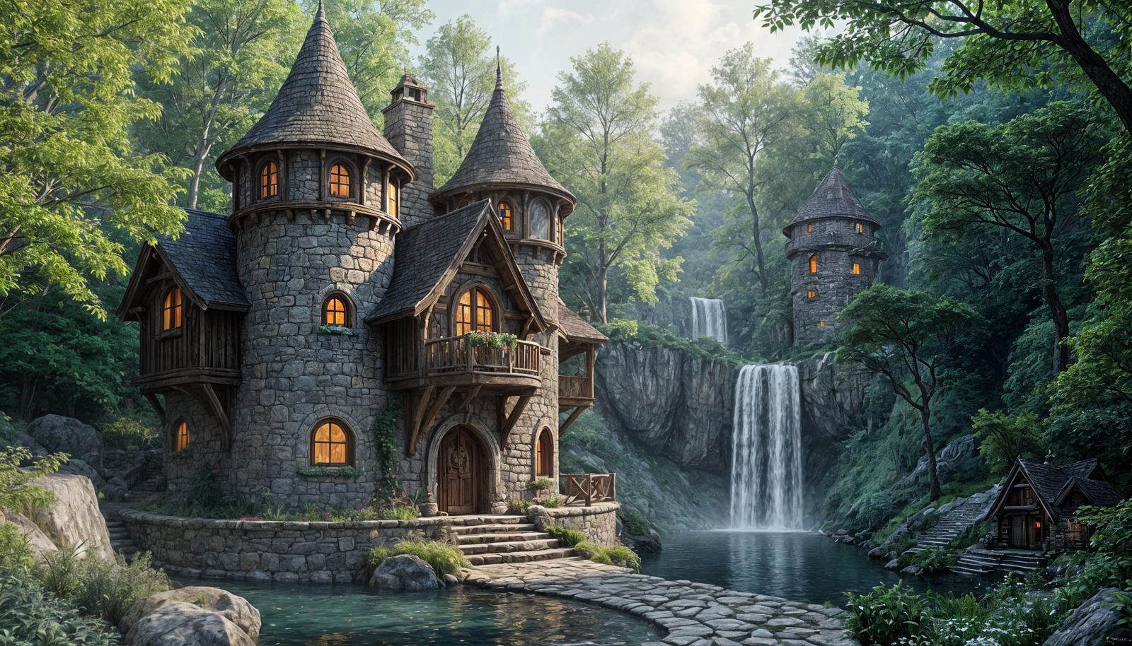 Elven Cottage in Wooded Gorge: Fantasy Concept Art