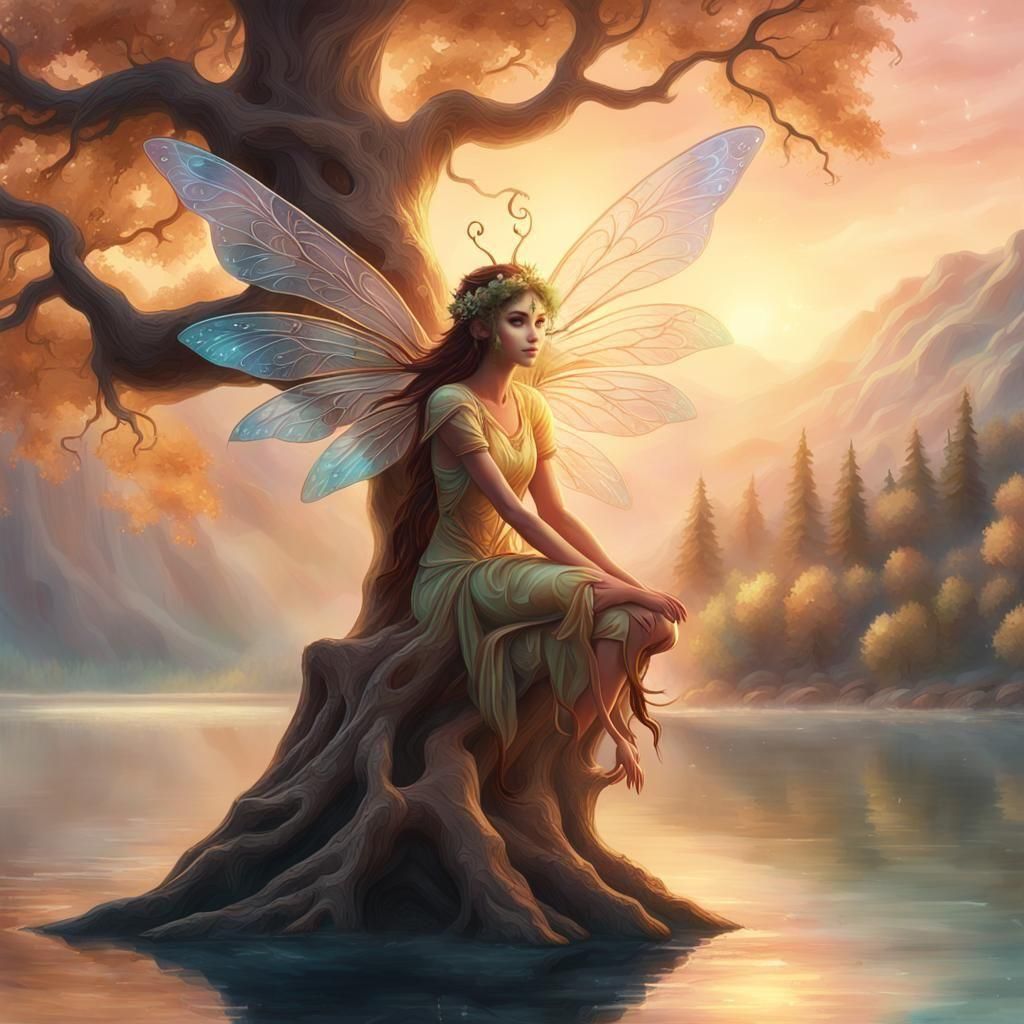 Fairy in Enchanted Lake Landscape