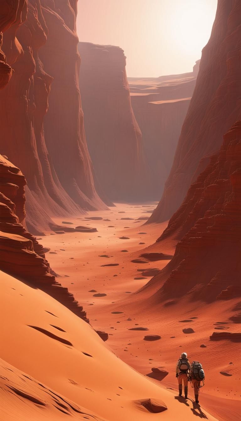 Mars Canyon Landscape in Vibrant Watercolor