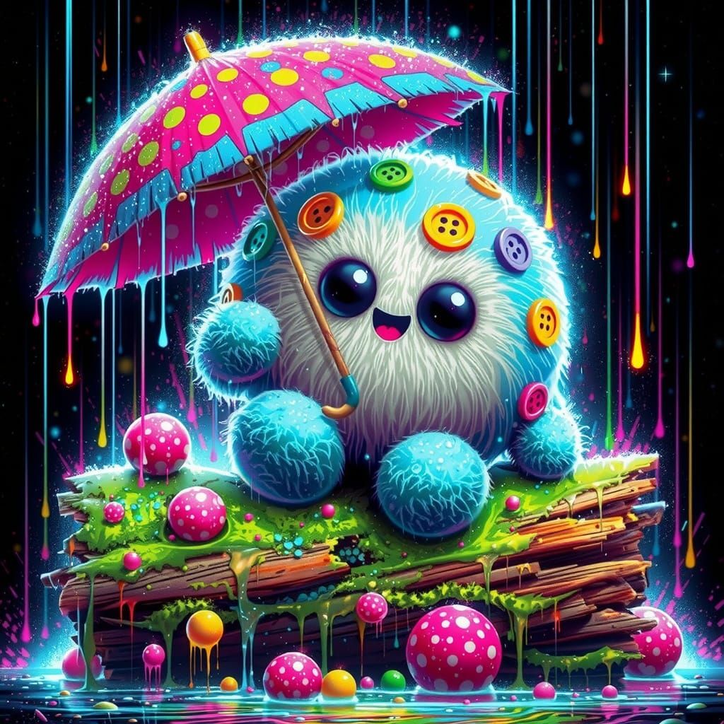 Whimsical Mushroom Spirit with Polka-Dot Umbrella in Pastel ...