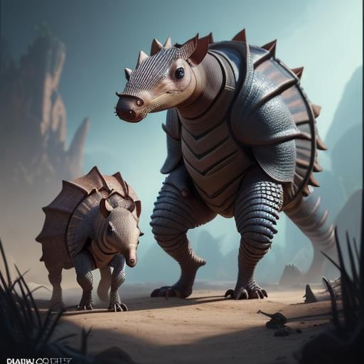 Surreal Candy Land Armadillo with Noodle-Like Appendages and...