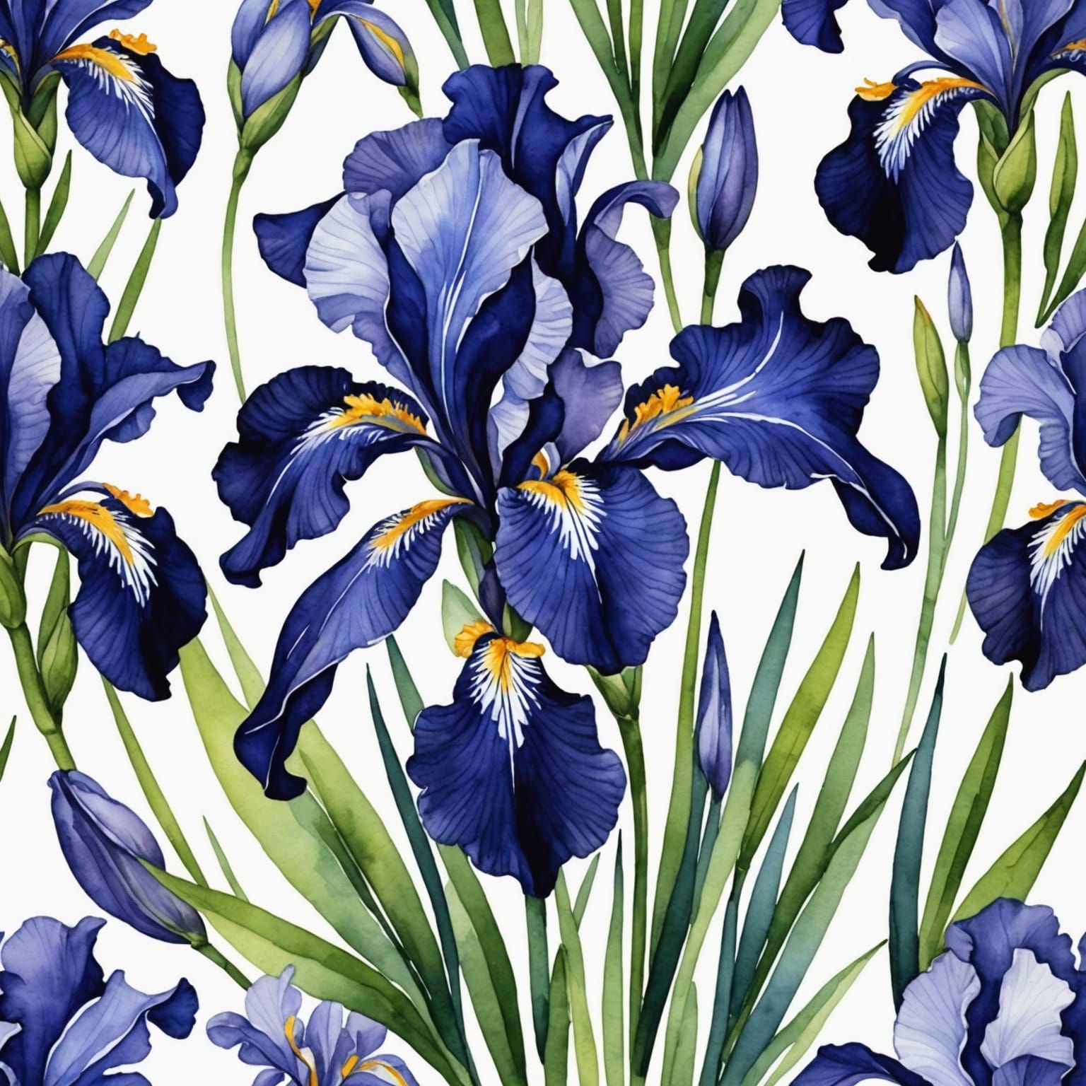 Watercolor Cartoon of an Indigo Iris