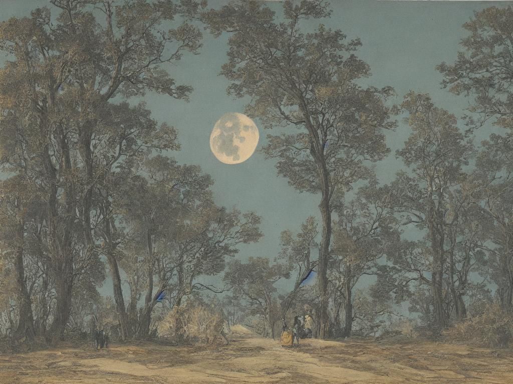 Ethereal Moonlit Forest Walk in an Impressionist Style