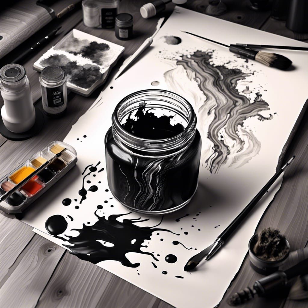 Fantastical Study in Monochrome, Desk Scene with Ink and Bru...