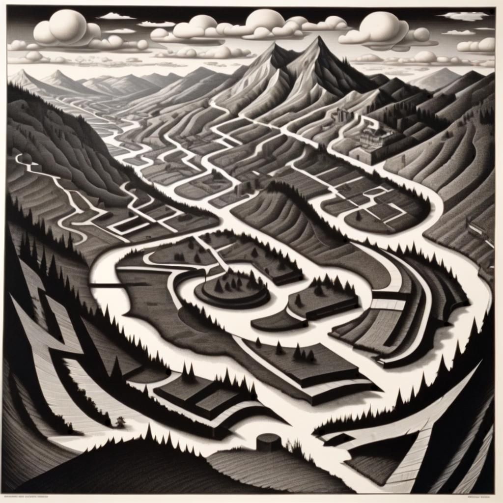 Escher-Inspired Labyrinthine Landscape