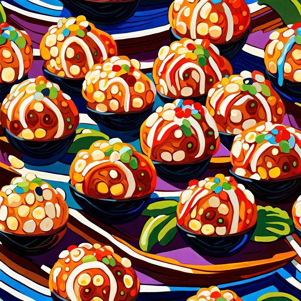 Vibrant Neo-Expressionist Takoyaki Masterpiece in Oil Painti...