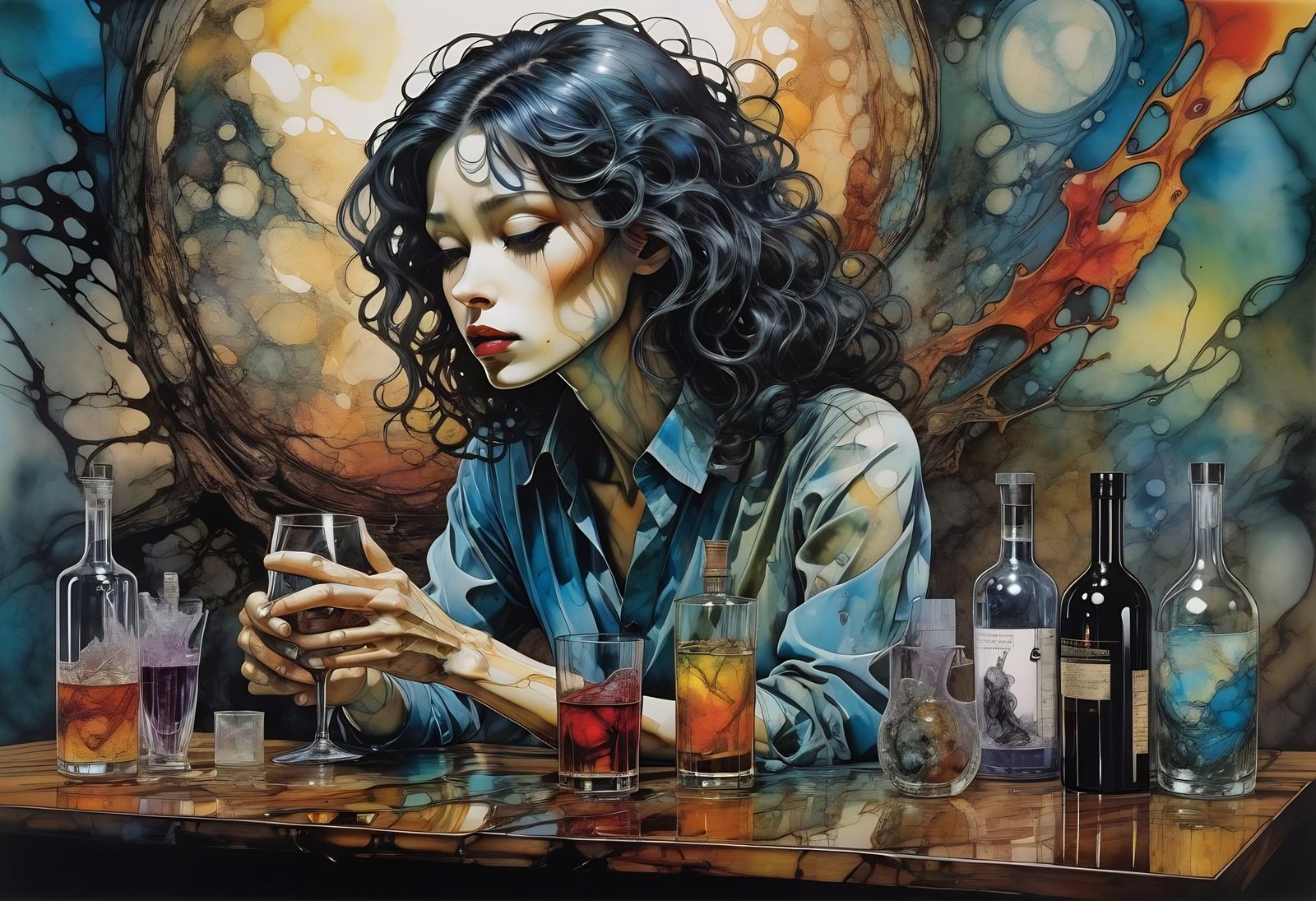 Abstract Expressionist Painting in Vibrant Ink