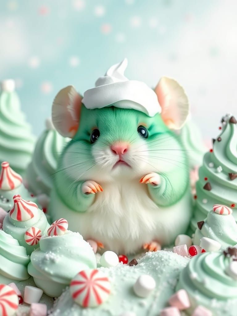 Vibrant Fantasy Chinchilla in Minty Candyland Paradise