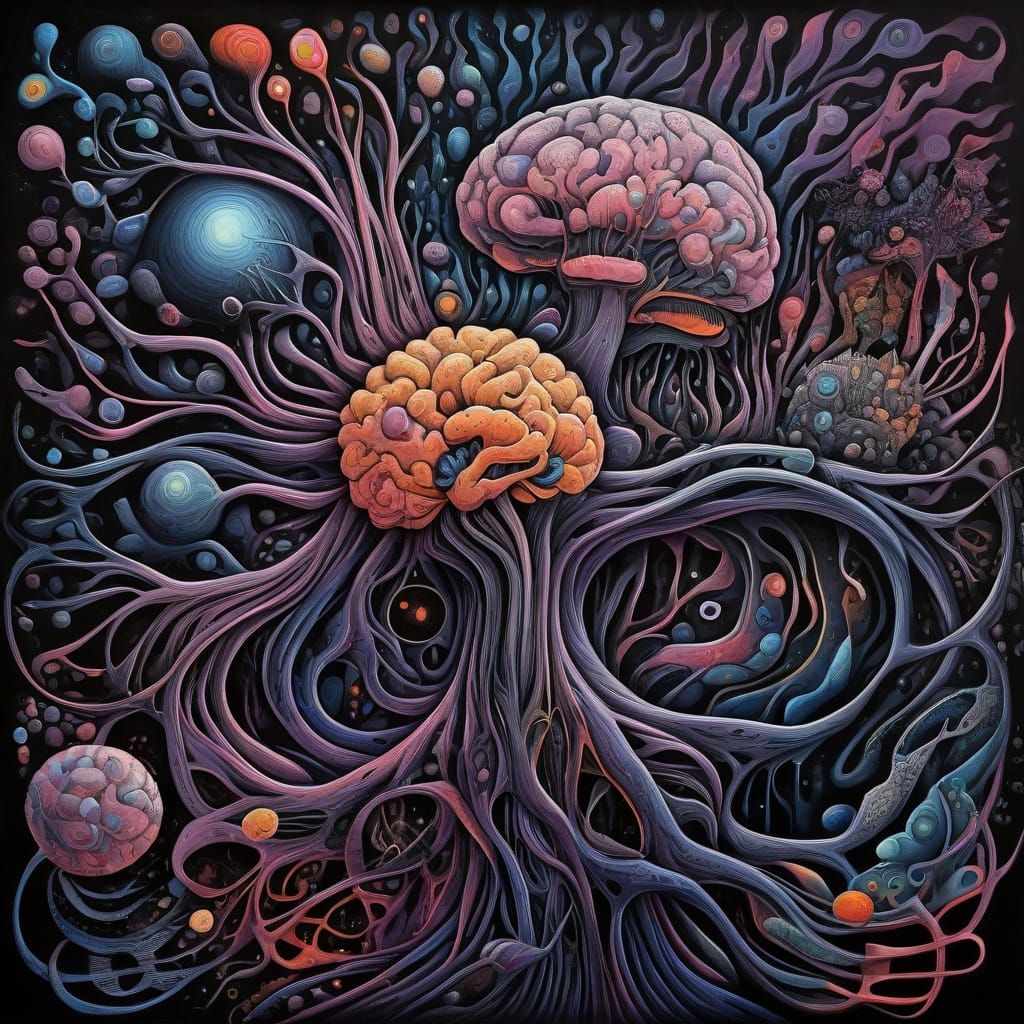 Vibrant Neurographic Abstraction in Dark Surrealist Art