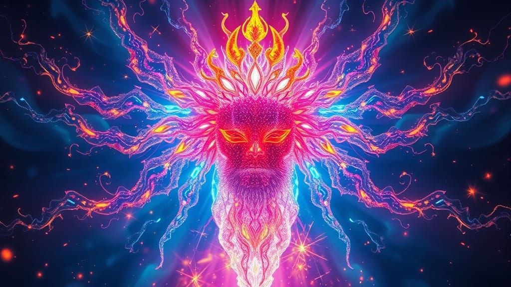 Glowing Celestial Being Radiating Power in 3D Style