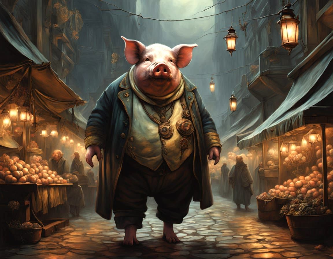 Steampunk Pig-Man's Quest in Alien Market