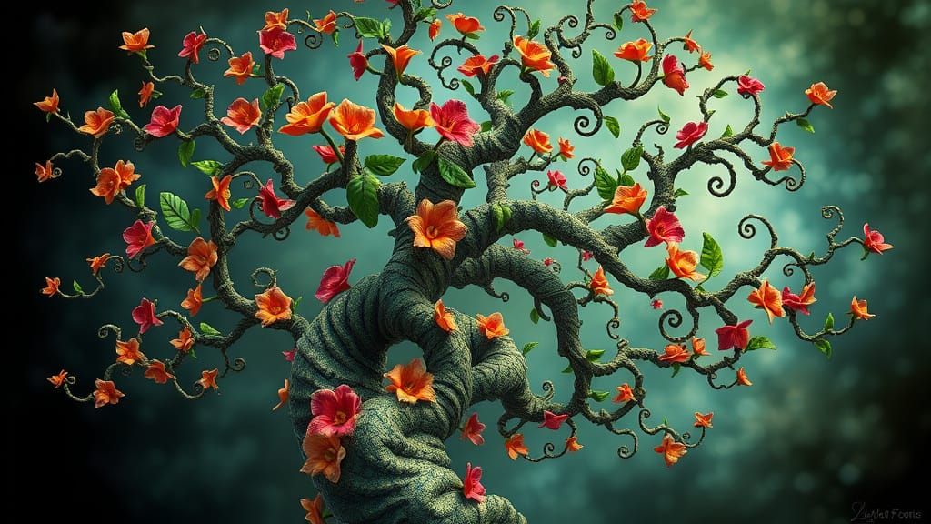 Hyperrealistic Fractal Tree in Botanical Style
