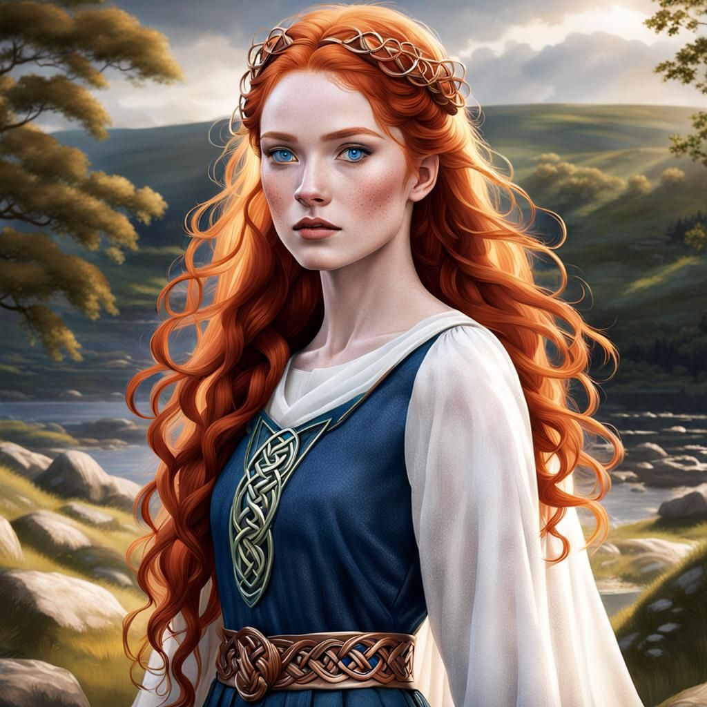 Celtic Goddess with Ginger Hair and Sapphire Eyes