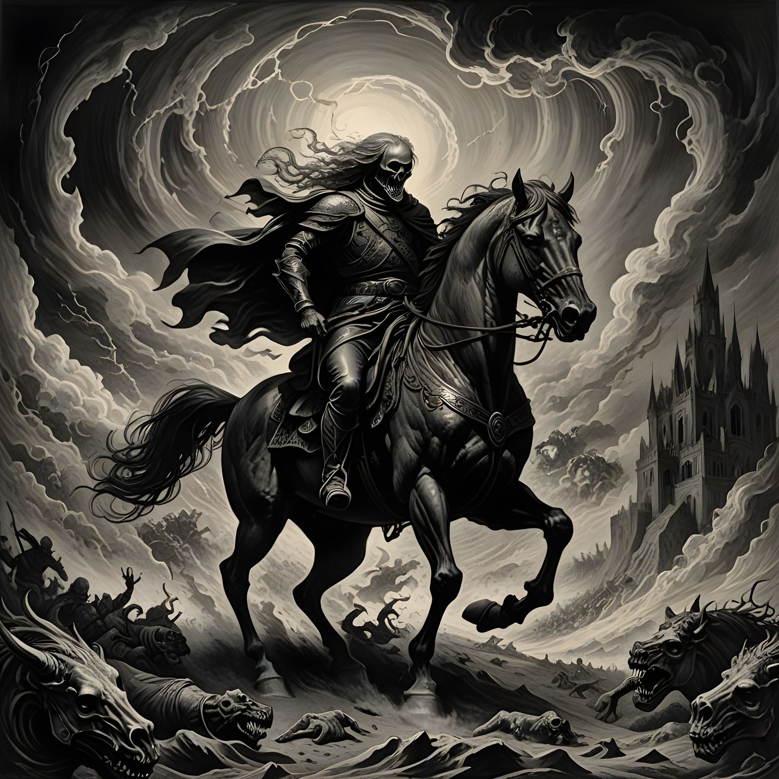 Death on Pale Horse: Apocalyptic Graphite Drawing