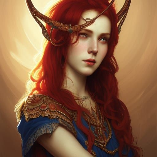 Vibrant Elven Musician with Red Hair Shines in Triadic Color...