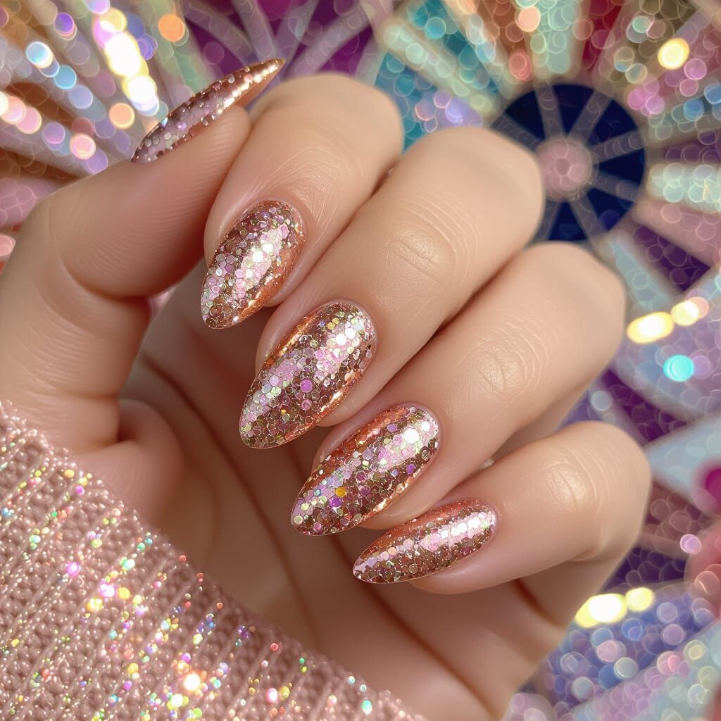 Rose Gold Glitter Nails in Art Nouveau Style