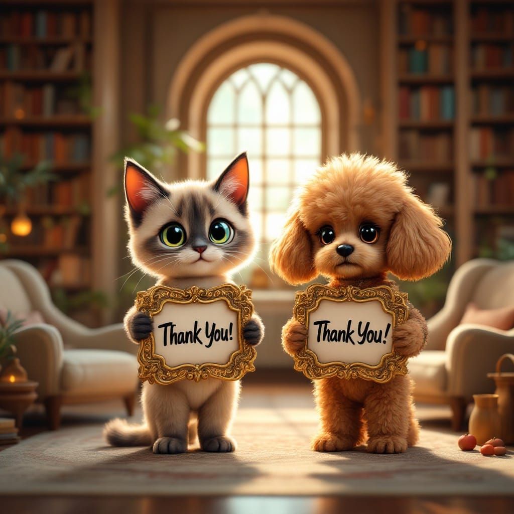 Chibi Feline and Canine Friends Express Gratitude in Whimsic...
